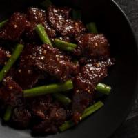 Gluten Free | Mongolian Beef · Sweet soy glaze, flank steak, garlic, snipped green onion