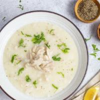 Avgolemono Soup · Traditional Greek Egg-Lemon soup with Chicken and Rice