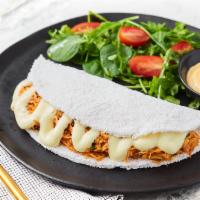 Frango (Chicken) · Gluten-free crepe filled with shredded chicken and Brazilian cream cheese (catupiry). Made f...