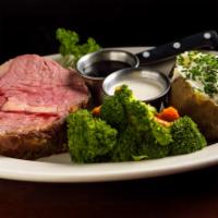 Slow-Roasted Prime Rib, 8 oz. · Carved lean and served with hot au jus and creamed horseradish on the side. While it lasts! ...