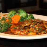 Sauteed Chicken Marsala · Mary's free-range chicken breast lightly pounded scaloppine style and sauteed with a mushroo...