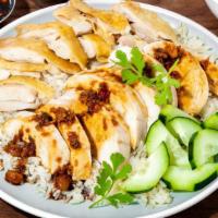 The Original · Breast and Thigh with Skin, Fragrant Chicken Rice, Garnished with Cucumber, Cilantro. KMG Sa...