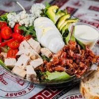 Cobb Salad · Chopped Romaine and Spring Mix, with Diced Tomatoes, Crisp Bacon, Sliced Hard-Boiled Egg, Av...