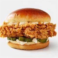 Chicken Sandwich · Chicken sandwich with mayo & pickles on th bun