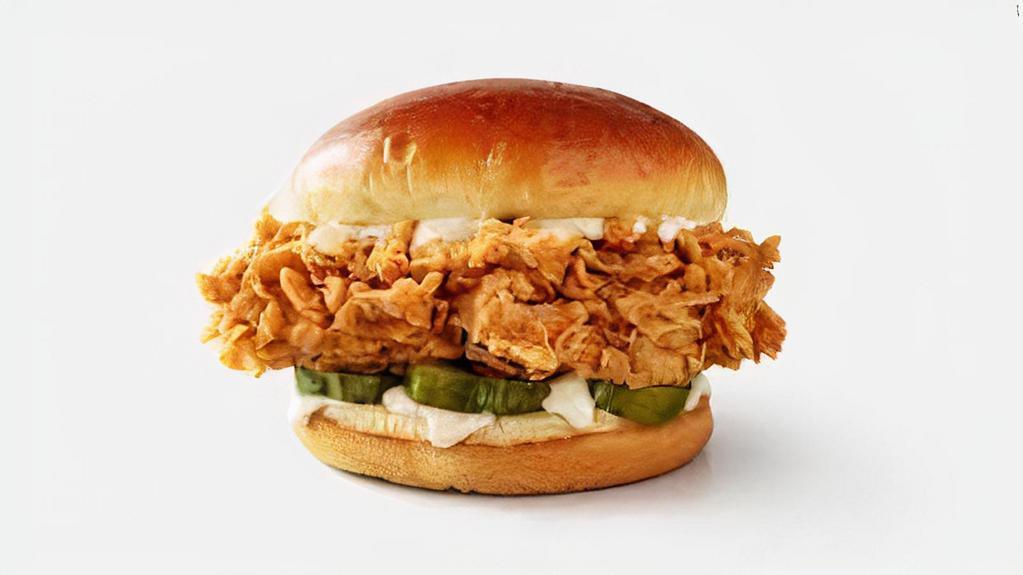 Chicken Sandwich · With Mayo, lettuce and pickle on bun. Include 1 side and 1 can soda