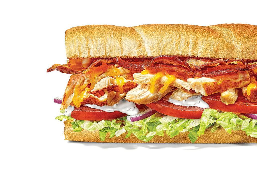 Chicken & Bacon Ranch · What do you get when you mix juicy Rotisserie-Style Chicken, melty Monterey Cheddar Cheese, Hickory-Smoked Bacon, and our creamy Peppercorn Ranch? Your sandwich happy place.