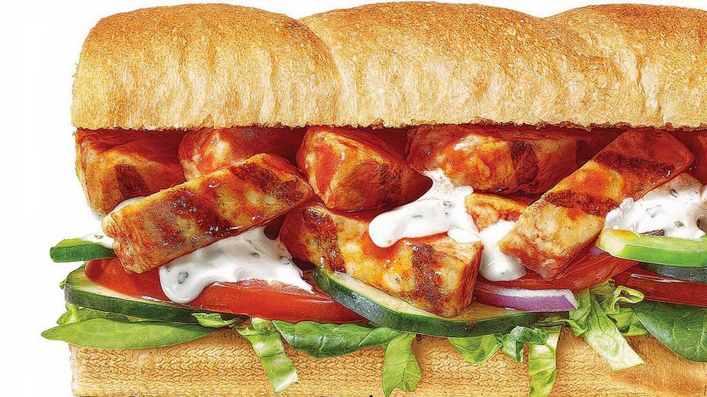 Buffalo Chicken · When you’re looking to spice things up, do it with Frank’s RedHot® and buffalo chicken. Our Buffalo Chicken Footlong is made with everyone’s favorite hot sauce – Frank’s RedHot® and topped with peppercorn ranch. Try it with lettuce, tomatoes and cucumbers! Frank’s RedHot® is a registered trademark of McCormick & Co. and used under license by Subway Franchisee Advertising Fund Trust Ltd.®/© Subway IP LLC 2021.