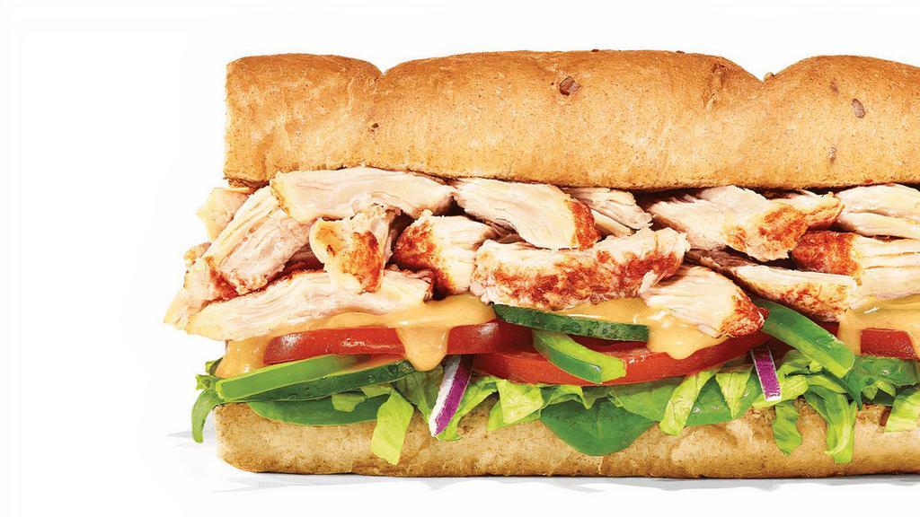 Honey Mustard Rotisserie-Style Chicken · Savory, and sweet: this sub has all the bases covered with Rotisserie-Style Chicken, crisp veggies, and Honey Mustard on Hearty Multigrain bread.