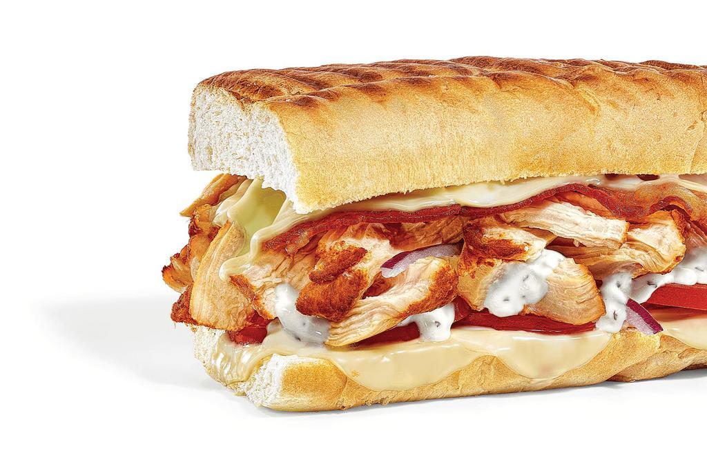 Chicken & Bacon Ranch Melt · How can you improve Rotisserie-Style Chicken, Hickory-Smoked Bacon, and Peppercorn Ranch? With a whole lot of gooey Provolone Cheese and veggies.