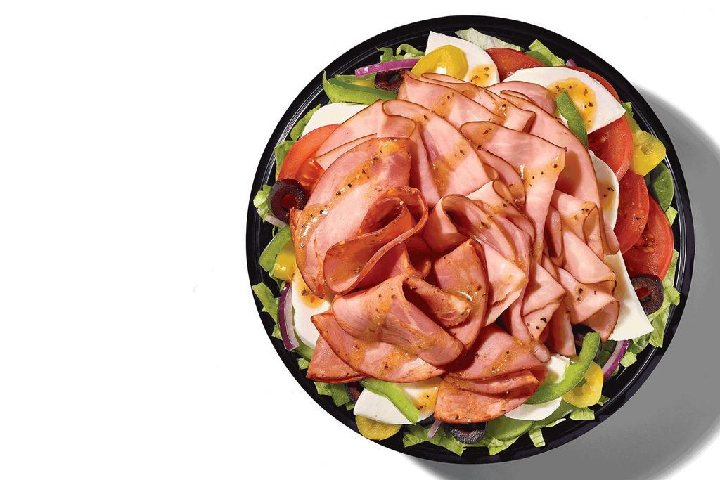 Mozza Meat (320 Cals) · This mouth-watering protein bowl is heavenly anytime. Tons of thin-sliced Black Forest Ham, NEW Italian-style capicola and Belgioioso® Fresh  Mozzarella piled high on a bed of lettuce, spinach, tomatoes, cucumbers, green peppers, black olives, red onions and banana peppers.