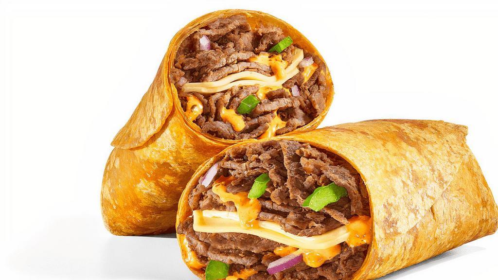 Baja Steak & Jack (640 Cals) · This is a wrap with serious southwestern flavor: Steak, Pepper Jack Cheese, green peppers, red onions, and Baja Chipotle Sauce, rolled up in a hearty Tomato Basil Wrap.