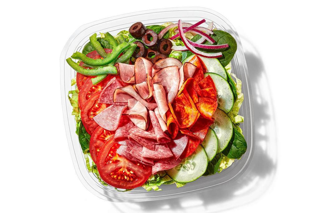Italian B.M.T. ®  (240 Cals) · The Italian B.M.T. ® salad is the salad version of our popular sub. Crisp greens topped with Genoa salami, spicy pepperoni, and Black Forest ham. Meaty deliciousness, all in a salad.