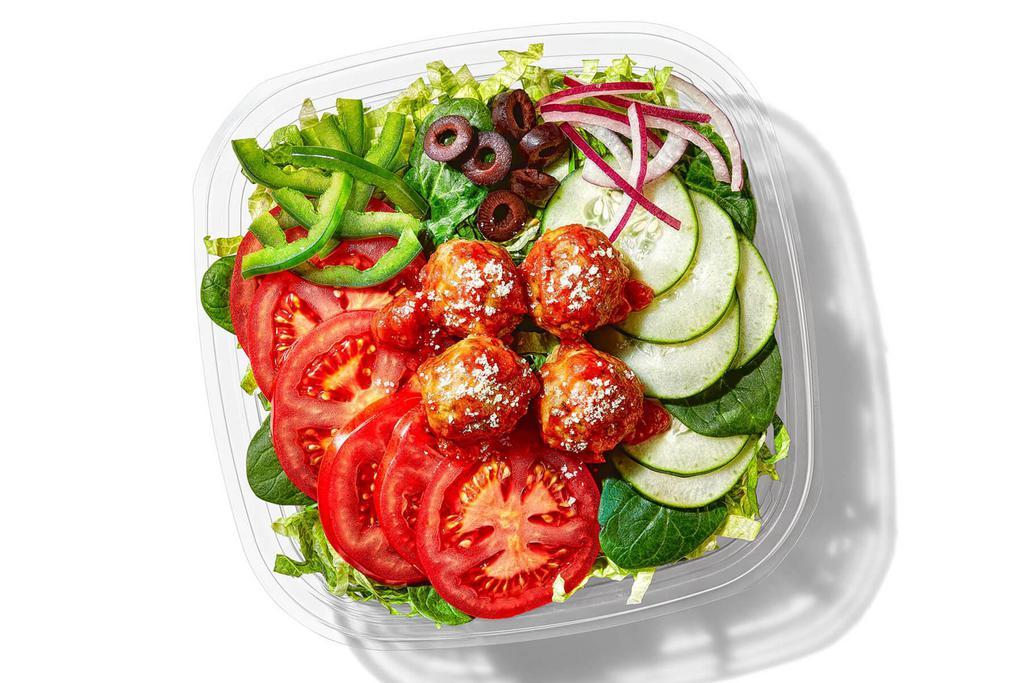 Meatball Marinara (300 Cals) · The Meatball Marinara salad is the ultimate cravings crusher. Hot Italian-style meatballs in marinara sauce and a sprinkle of Parmesan cheese, all sitting on top of your favorite greens and veggies. Yes!