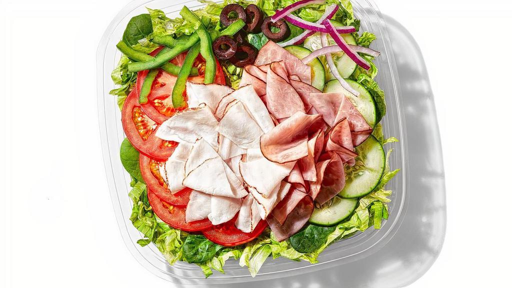 Oven Roasted Turkey & Ham (110 Cals) · Thin-sliced oven roasted turkey and Black Forest ham with crisp lettuce, tender spinach and many more of your favorite veggies.