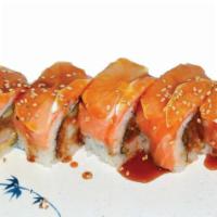 6. 49ers · Shrimp Tempura, Spicy Tuna, Cucumber topped with Salmon, Lemon & Sauce