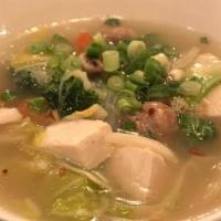 #16 Kang Jued · Vegetables Soup Napa cabbage, fresh tofu, mushroom and bean thread noodles.