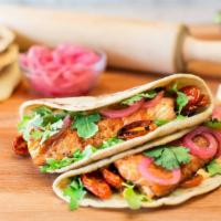 Seafood Tacos · Mesquite-grilled steelhead salmon or lightly fried shrimp flour tortillas, chili aioli, blis...