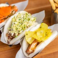 3 Steamed Buns with Seasoned Fries · Please indicate which proteins in notes