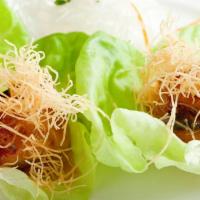 Black Cod Butter Lettuce · Two pieces per order. Broiled den miso marinated Alaskan black cod topped with crispy kataif...