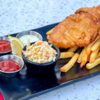 Beer Battered Combo Plate · a combination canadian cod (1 piece) and prawns (3 pieces) battered with with stone's house ...