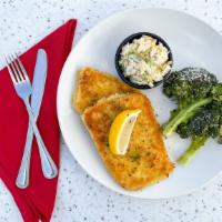 Panko Crusted Calamari Steak · with choice of two sides