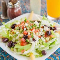 33. Greek Salad · Lettuce, Tomato, Cucumber, Bell Pepper, Feta Cheese, Kalamata Olive, Olive Oil