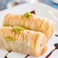 Homemade Baklava (2) · Homemade Paper-thin Layers of Flour Dough (Fillo), Filled with Chopped Nuts, Sweetened with ...