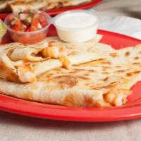 Prawn Quesadilla · Served with Prawns, cheese, and salsa.