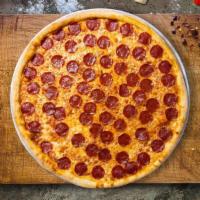 Holy Pepperoni · Homemade gluten free cauliflower based pizza crust topped with red sauce, pepperoni, and moz...