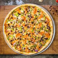 Veggie To Go · Homemade gluten free cauliflower based pizza crust topped with red sauce, mushrooms, red oni...