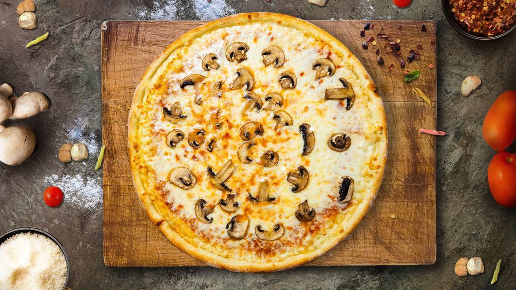 The Funghi! · Homemade gluten free cauliflower based pizza crust topped with red sauce, mushrooms, and mozzarella cheese perfect for a personal meal.