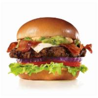 The 1/3 Lb. Guacamole Bacon Thickburger® · A 1/3 lb. char-broiled Angus Beef patty, guacamole, two strips of bacon, melted pepper jack ...