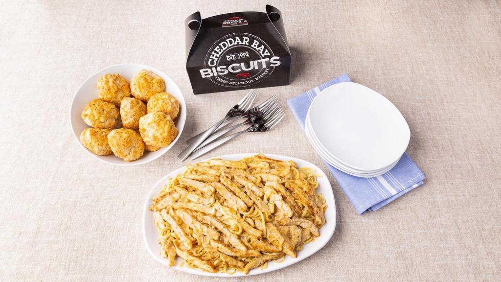 Cajun Chicken Linguini Alfredo Family Meal · A family-size serving of Cajun Chicken Linguini Alfredo served with eight Cheddar Bay Biscuits®.. 4760 Cal