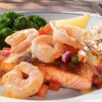 Today'S Catch - Salmon New Orleans** (Half) · Blackened Atlantic salmon topped with shrimp tossed in a Cajun butter sauce, with tomato-cil...