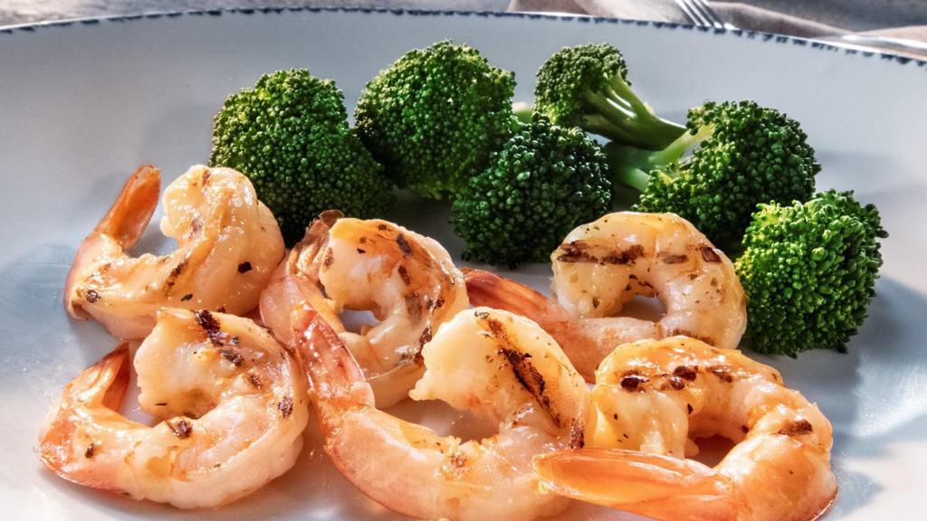 Garlic-Grilled Shrimp · Served with choice of side.. 80 Cal