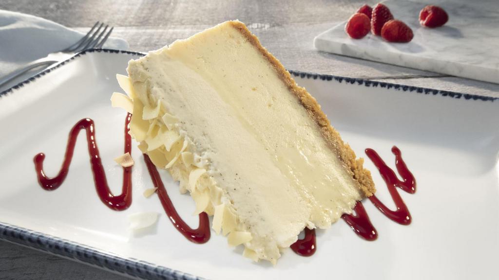Vanilla Bean Cheesecake · Layered with sweet Italian cream on a vanilla cookie crust, with vanilla bean-infused whipped cream and white chocolate shavings.. 700 Cal