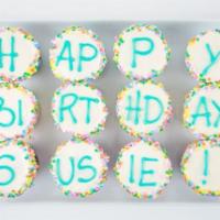 Happy Birthday Cupcake Dozen Box · One dozen cupcakes - assorted chocolate, vanilla & red velvet, personally inscribed for a bi...