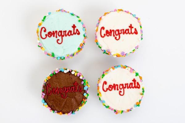 Congrats Cupcake 4 Box · Red Velvet Cupcake/Cream Cheese Frosting, Vanilla Cupcake/SusieBlue Buttercream, Chocolate Cupcake/Chocolate Buttercream, Chocolate Cupcake/Vanilla Buttercream