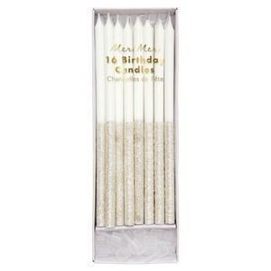Meri Meri - Silver Glitter Dipped Candles · These gorgeous two-tone glittery candles will look really impressive on a special celebration cake. . Silver glitter detail. Plastic holders. Pack of 16. Pack dimensions: 2.25 x 6.75 x 0.75 inches