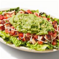 Keto Salad Bowl · Supergreens Lettuce Blend, Chicken, Fresh Tomato Salsa, Cheese and Guacamole