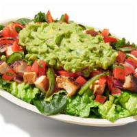 Whole30® Salad Bowl · Supergreens Lettuce Blend, Chicken, Fajita Veggies, Fresh Tomato Salsa and Guacamole