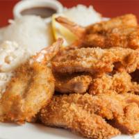 Seafood Combo · Our seafood combo provides a delicious way to combine surf and turf with two scoops of white...