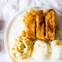 Chicken Katsu · Mini: (700 cal); reg: (1050 cal). Everyone's favorite. Crispy breaded chicken filet served w...