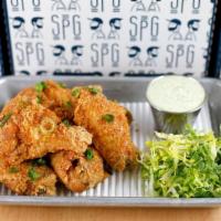 Szechuan Wings · House Szechuan Dry Fried . (with house made cilantro lime crema & scallion) *Please note we ...