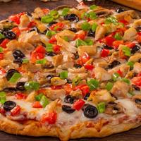 Robbers Roost With White Sauce-Medium · Garlic Chicken Combination. Grilled Chicken, diced tomatoes, olives, mushrooms and green oni...