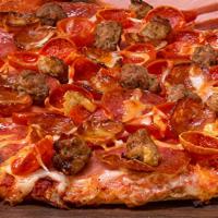 Pikes Peak-Mountain · All Meat Combo. Mounds of Italian sausage, pepperoni, beef, salami, linguica and ham on clas...