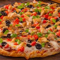 Robbers Roost With White Sauce-Mountain · Garlic Chicken Combination. Grilled Chicken, diced tomatoes, olives, mushrooms and green oni...
