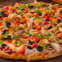 Robbers Roost With White Sauce-Small · Garlic Chicken Combination. Grilled Chicken, diced tomatoes, olives, mushrooms and green oni...