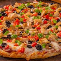 Robbers Roost With Classic Red Sauce-Medium · Garlic Chicken Combination. Grilled chicken, diced tomatoes, olives, mushrooms and green oni...