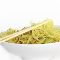Singapore Rice Noodles · Spicy. Gluten free. Rice noodle, shredded vegetables, Dry red chili, curry oil.